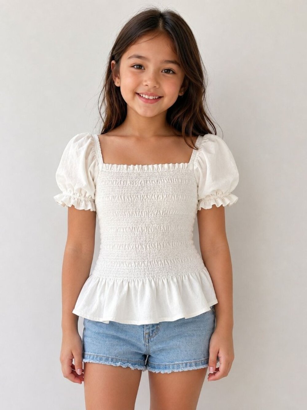 NWT/NWOT Ralph Lauren Smocked Puff-Sleeve Cotton Peplum Top White Size 6 & 6X